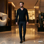 Men's Long Sleeve Knit Shirt with Lapel Collar