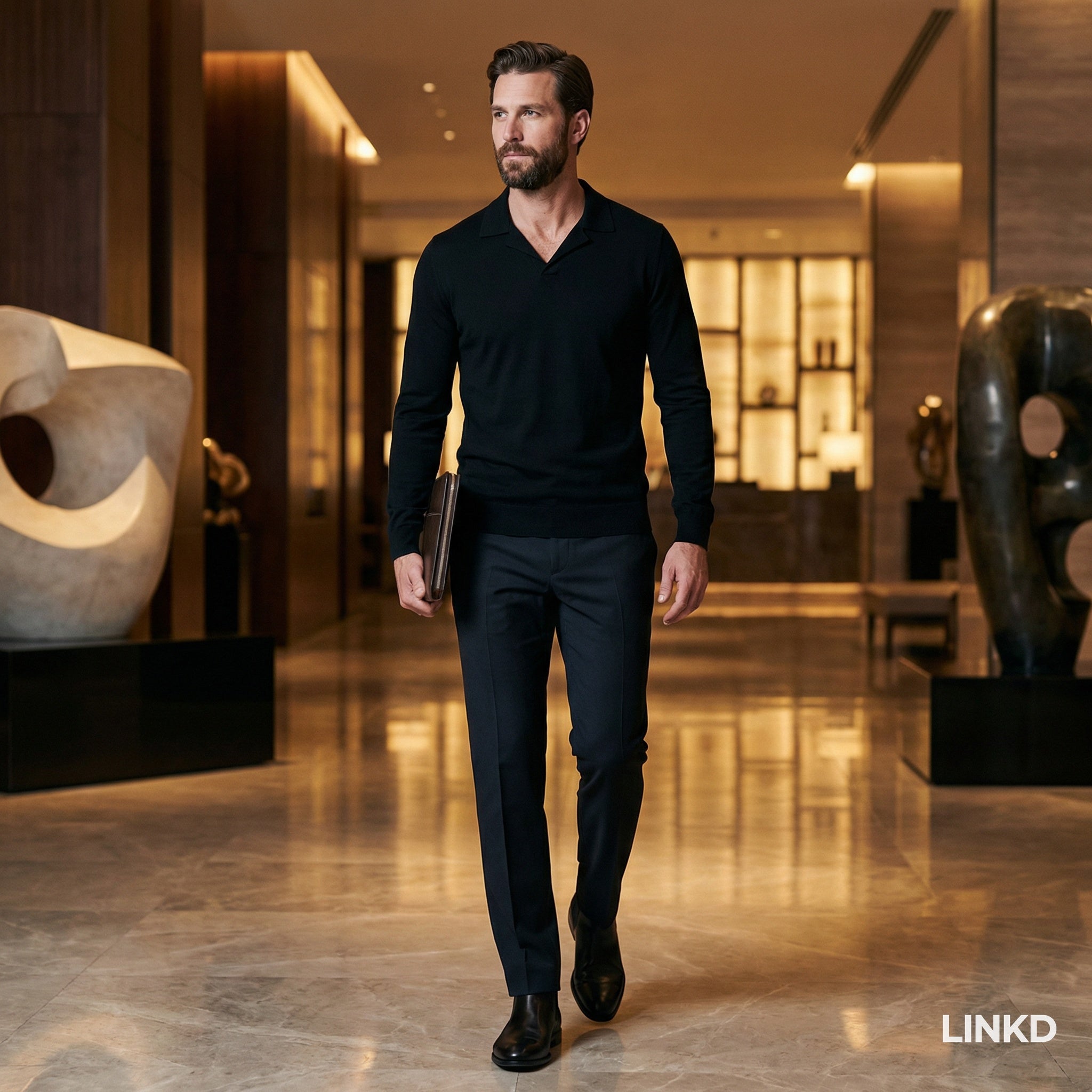 Men's Long Sleeve Knit Shirt with Lapel Collar