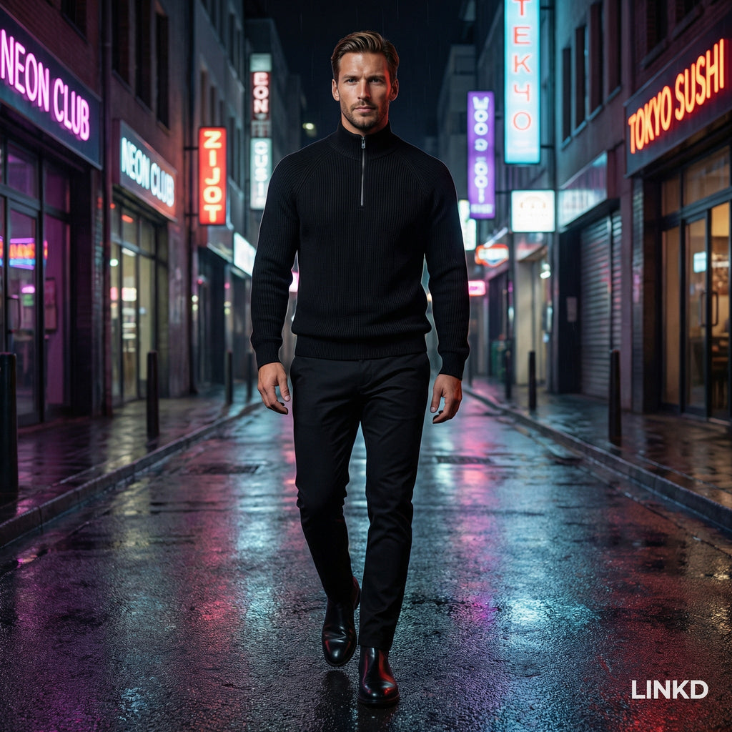 Men's Half-Zip Sweater with Stand Collar