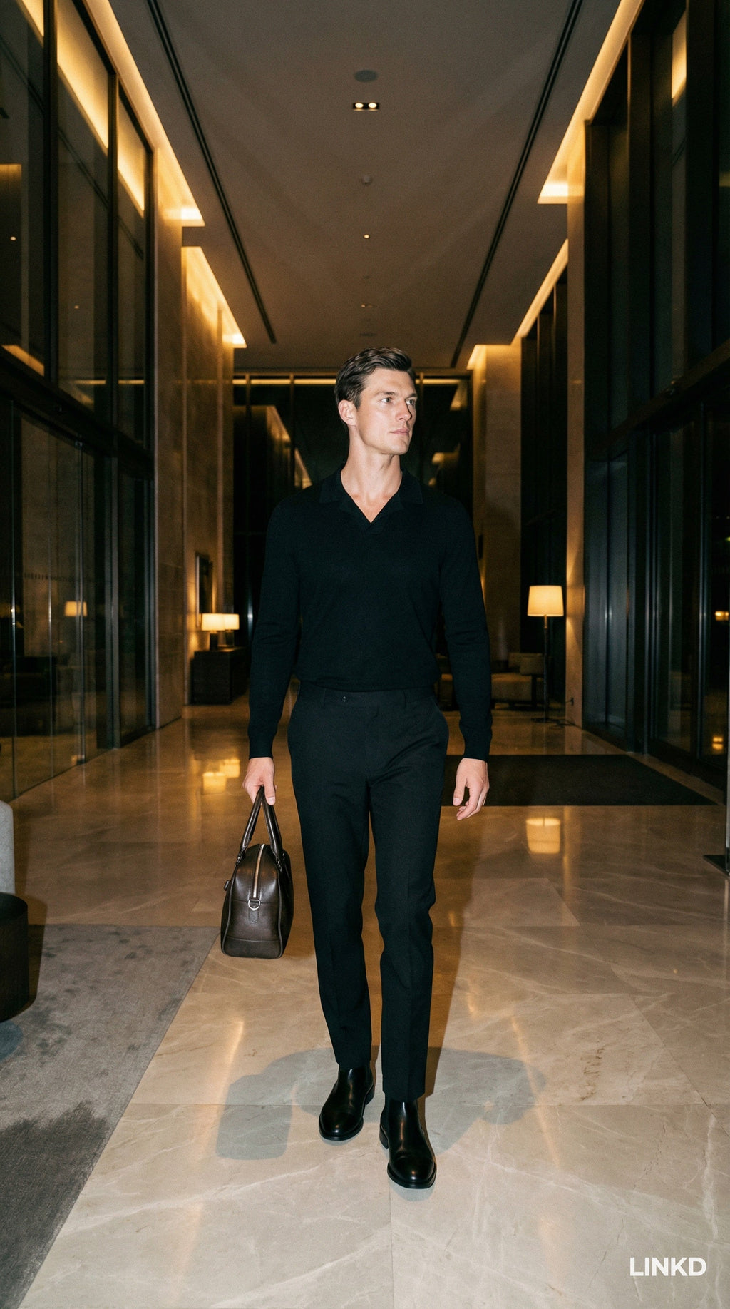 Men's Long Sleeve Knit Shirt with Lapel Collar