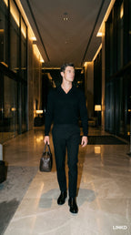 Men's Long Sleeve Knit Shirt with Lapel Collar
