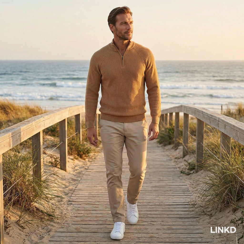 Men's Half-Zip Sweater with Stand Collar