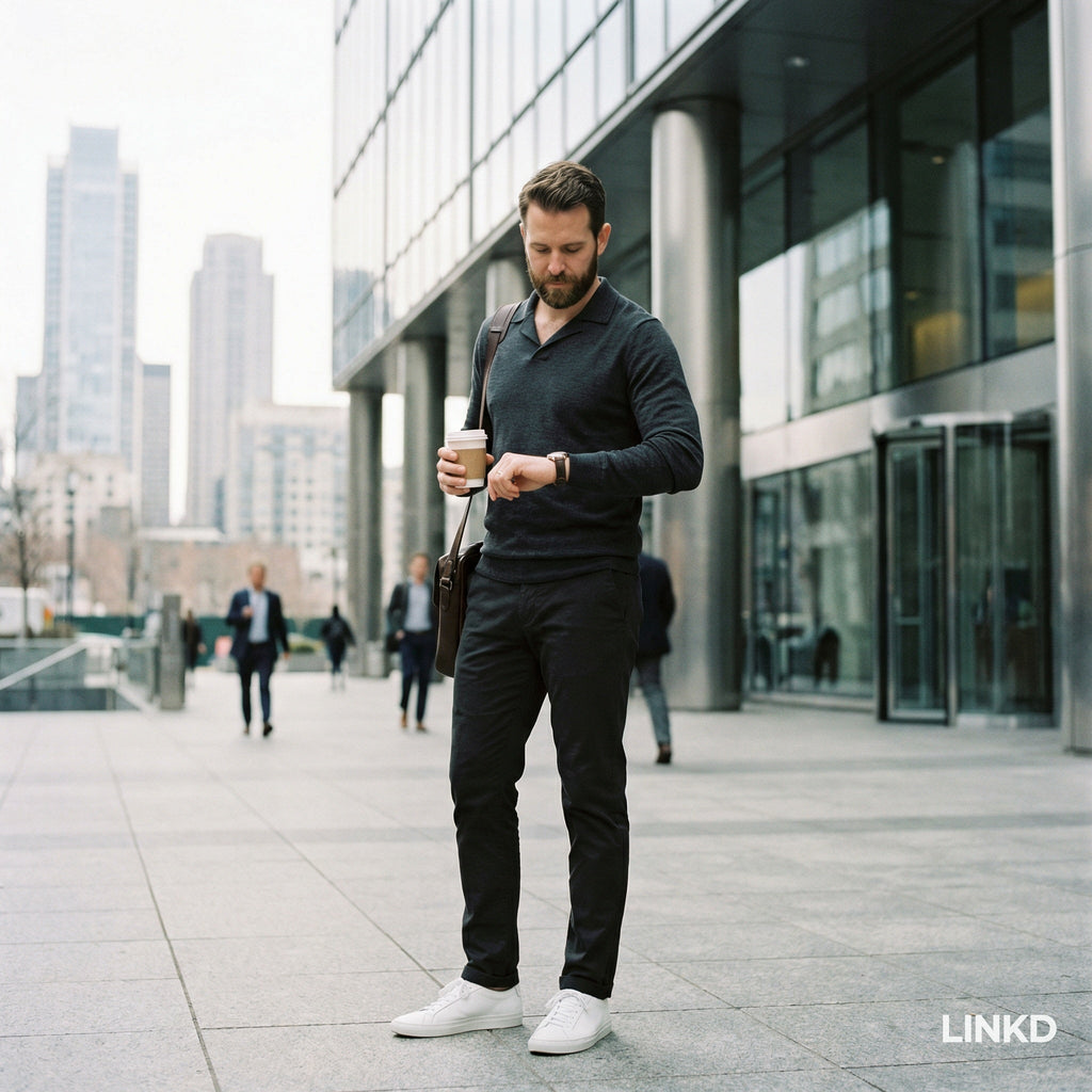 Men's Long Sleeve Knit Shirt with Lapel Collar