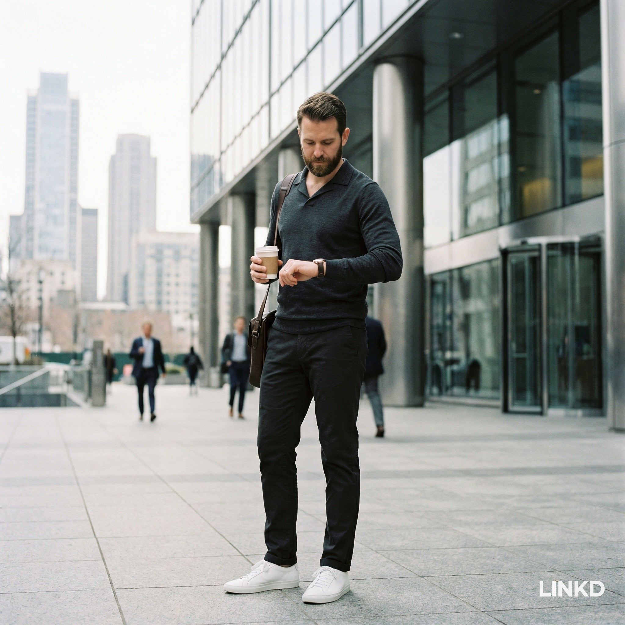 Men's Long Sleeve Knit Shirt with Lapel Collar