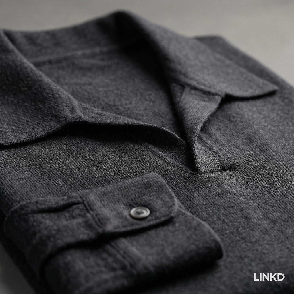 Men's Long Sleeve Knit Shirt with Lapel Collar