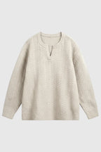 Men's Cable Knit Sweater with Small V-Neck - Oatmeal