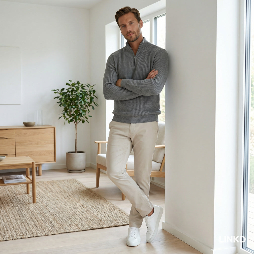 Men's Half-Zip Sweater with Stand Collar