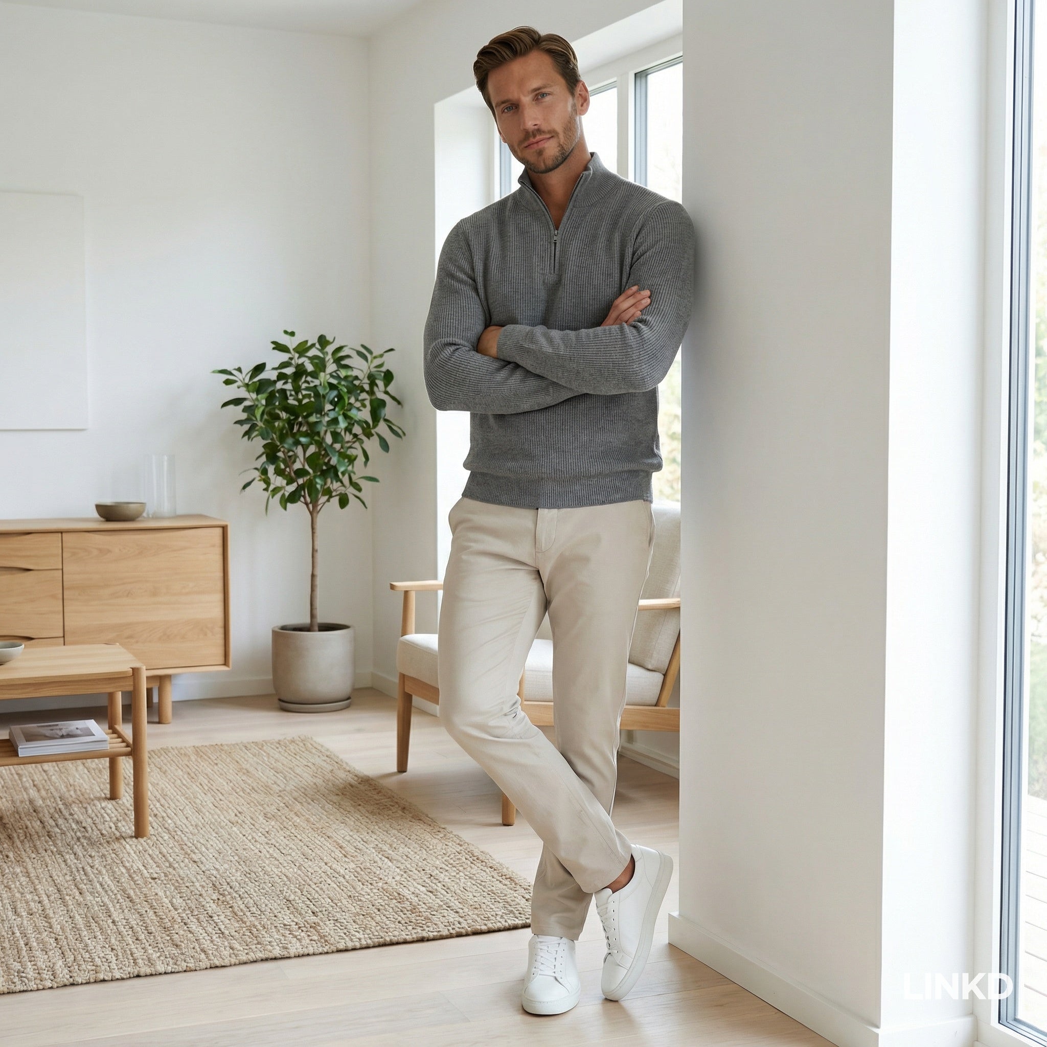 Men's Half-Zip Sweater with Stand Collar