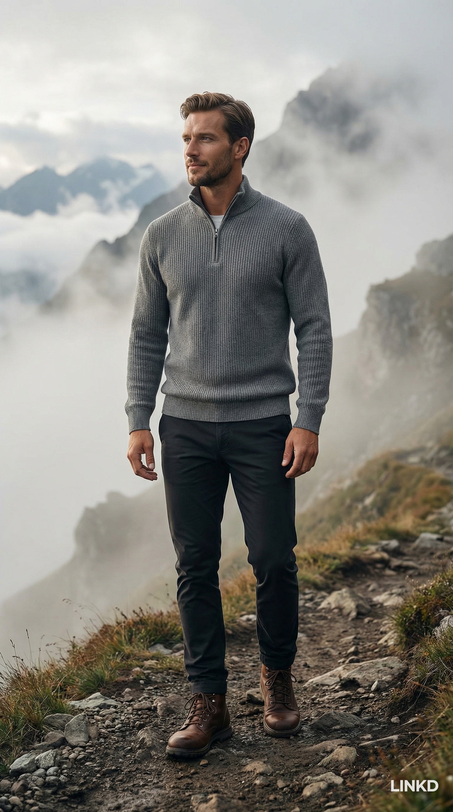 Men's Half-Zip Sweater with Stand Collar