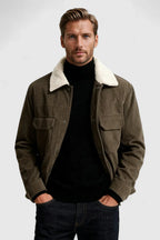 Men's Corduroy Jacket with Sherpa Collar - Coffee Brown