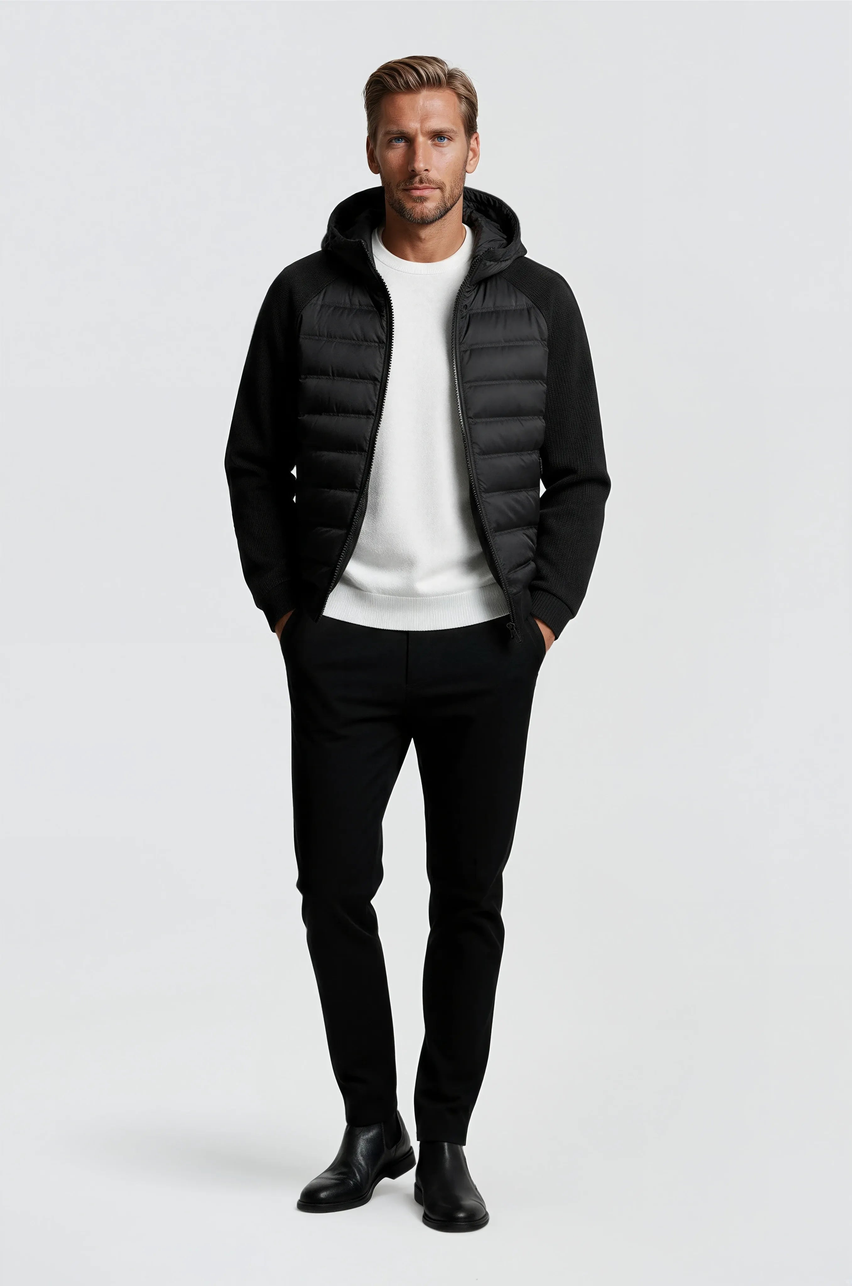 Loose Fit Hooded Down Jacket - Black