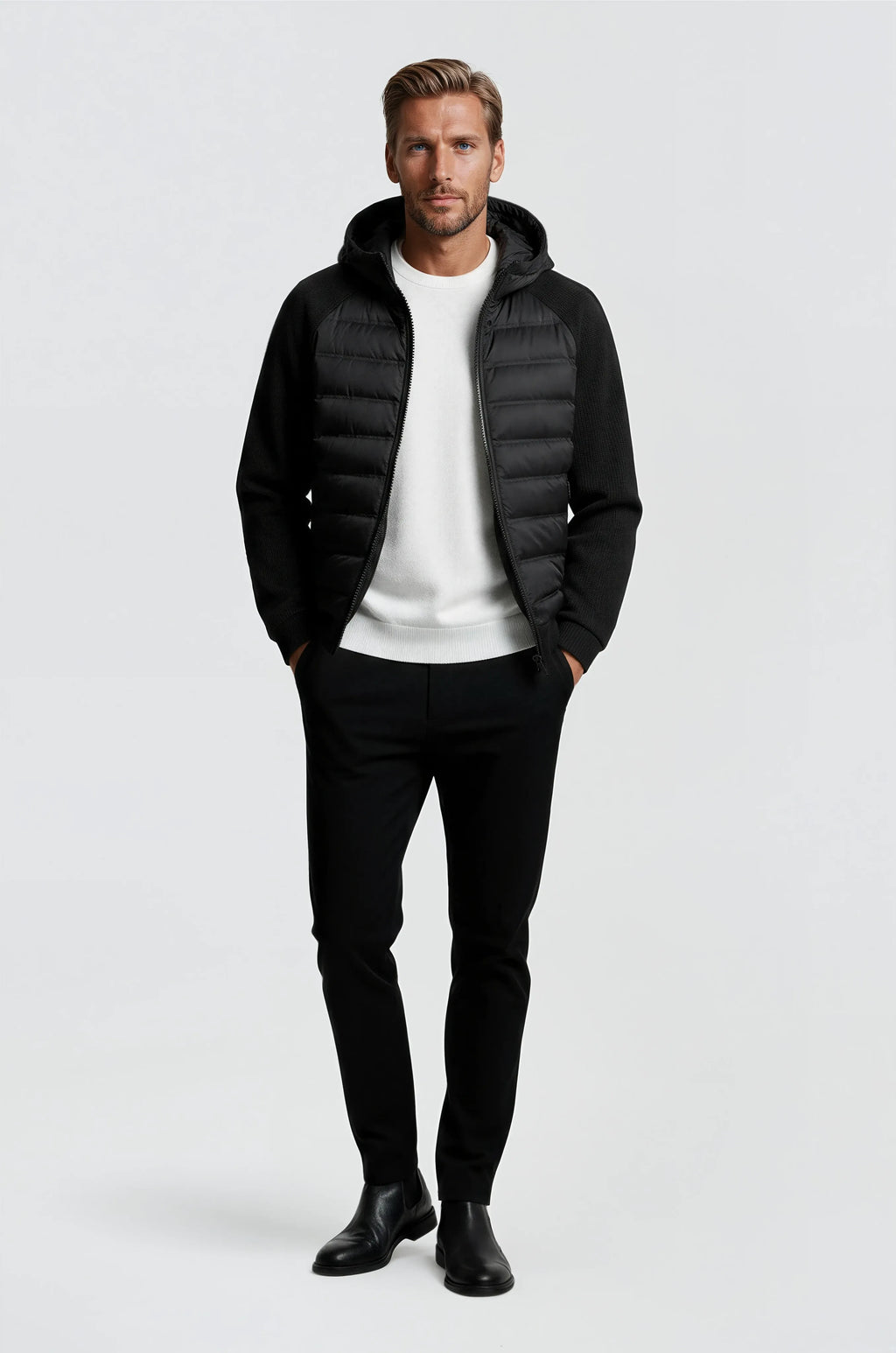 Loose Fit Hooded Down Jacket - Black