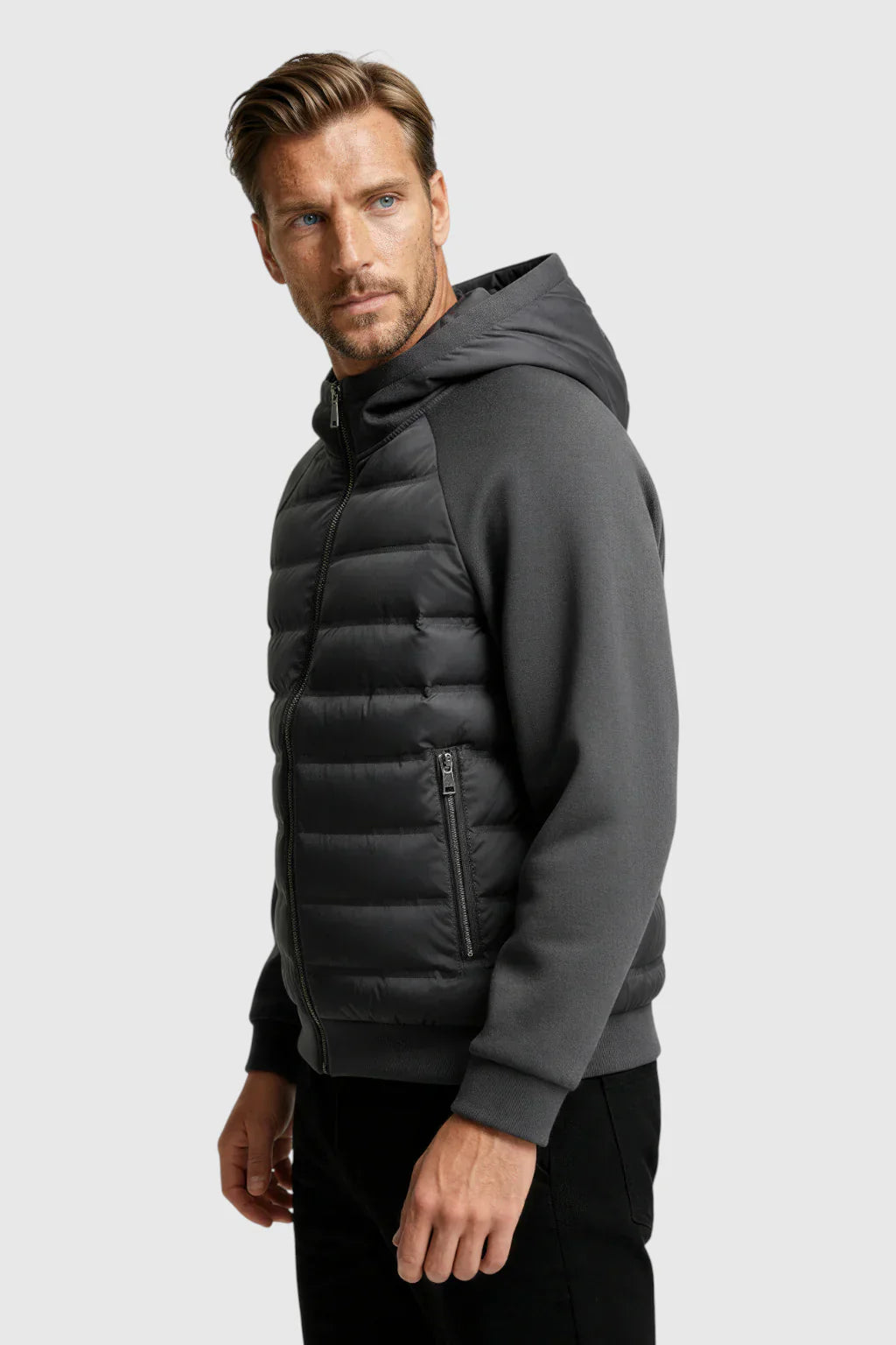 Loose Fit Hooded Down Jacket - Charcoal Gray