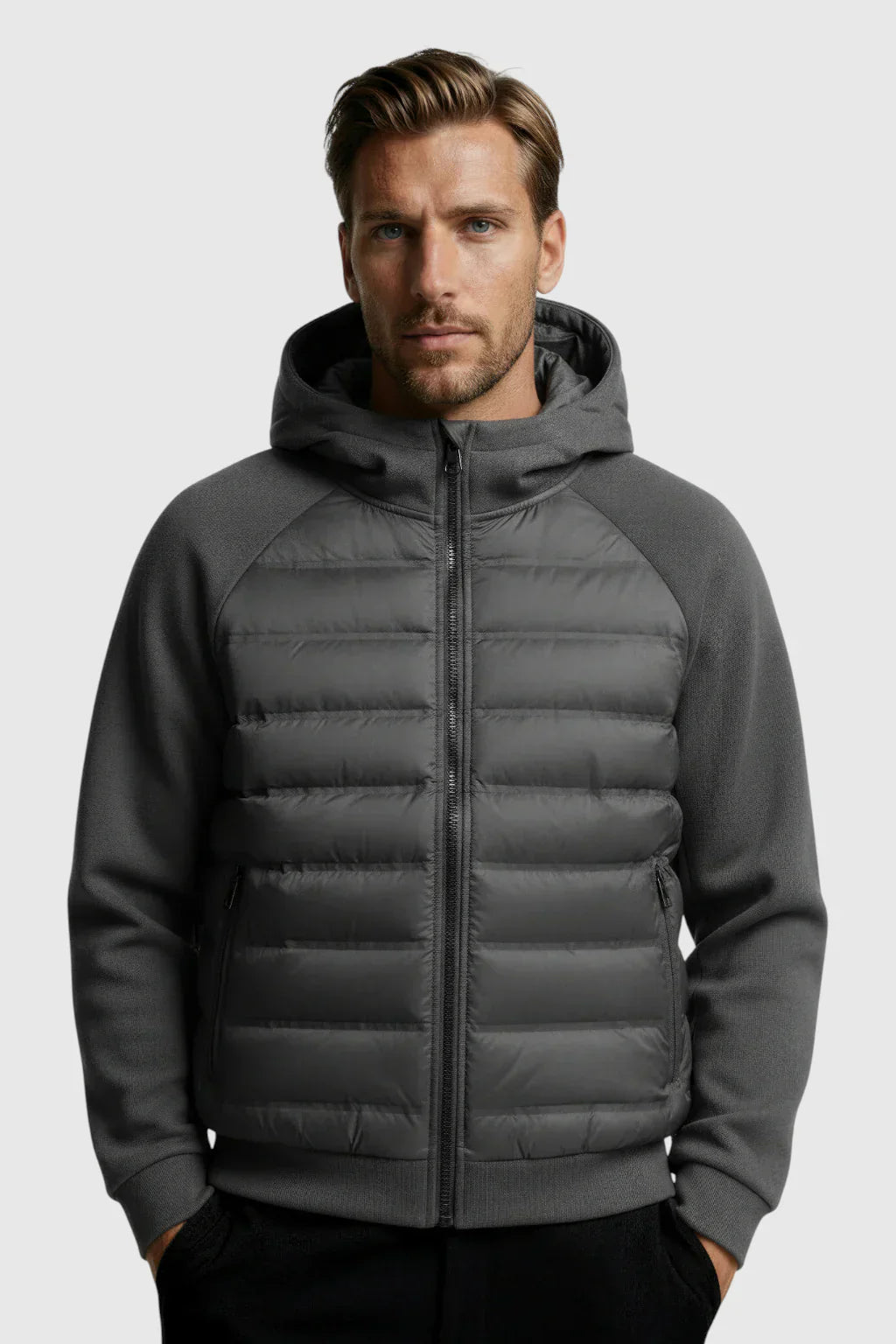Loose Fit Hooded Down Jacket - Charcoal Gray