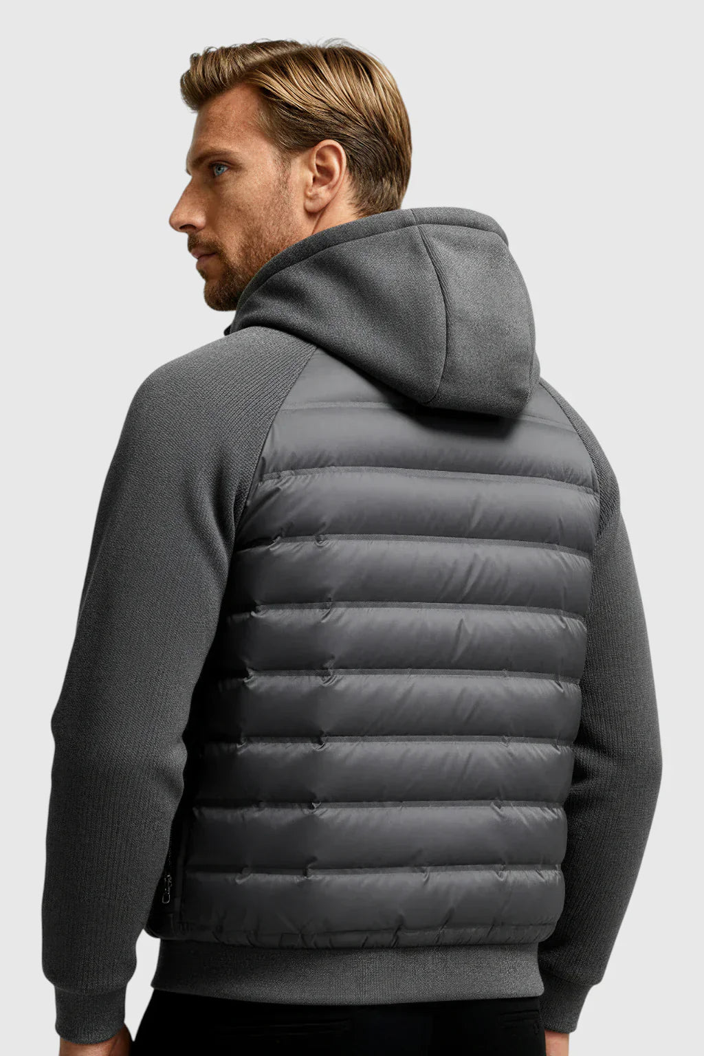 Loose Fit Hooded Down Jacket - Charcoal Gray