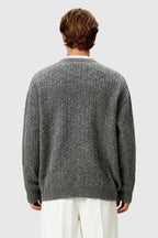 Men's Cable Knit Sweater with Small V-Neck - Grey