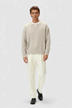 Men's Cable Knit Sweater with Small V-Neck - Oatmeal