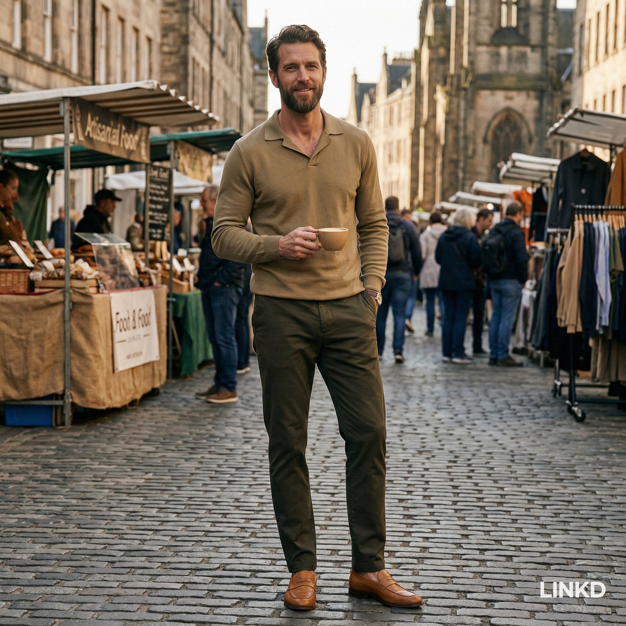 Men's Long Sleeve Knit Shirt with Lapel Collar