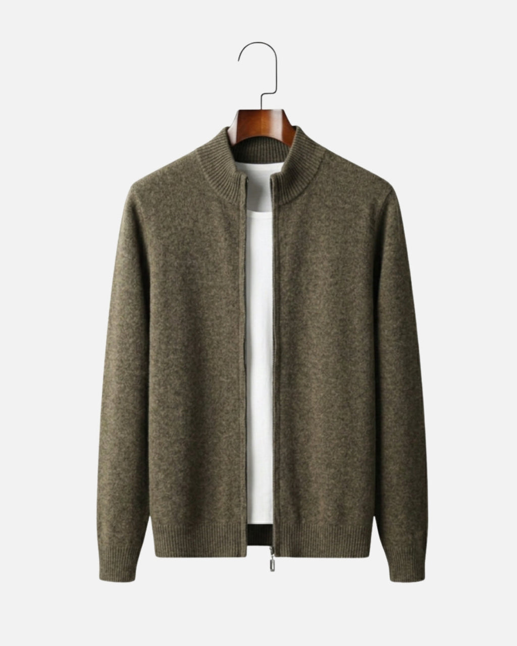 Merino Wool Full-Zip Sweater - Olive