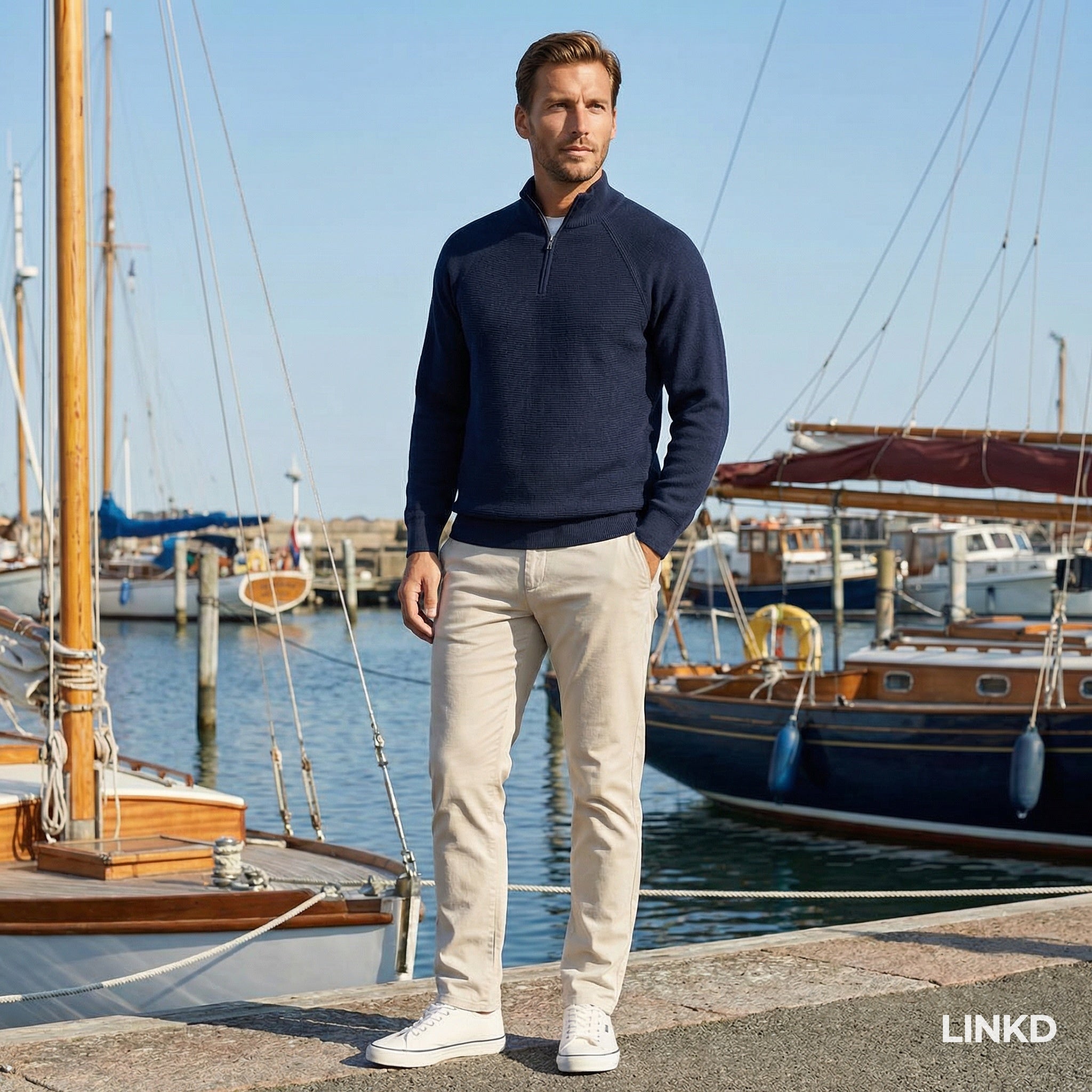 Men's Half-Zip Sweater with Stand Collar