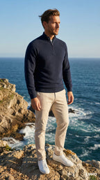 Men's Half-Zip Sweater with Stand Collar