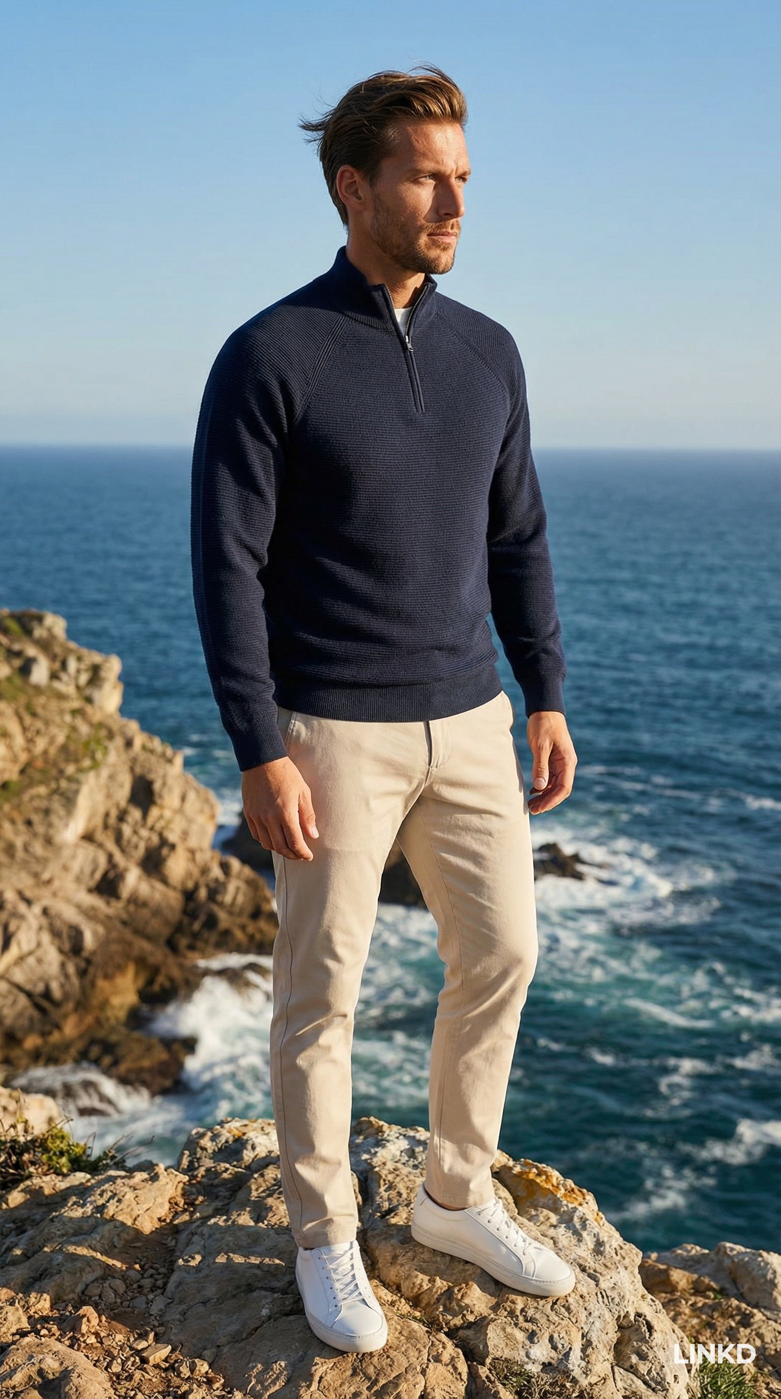 Men's Half-Zip Sweater with Stand Collar