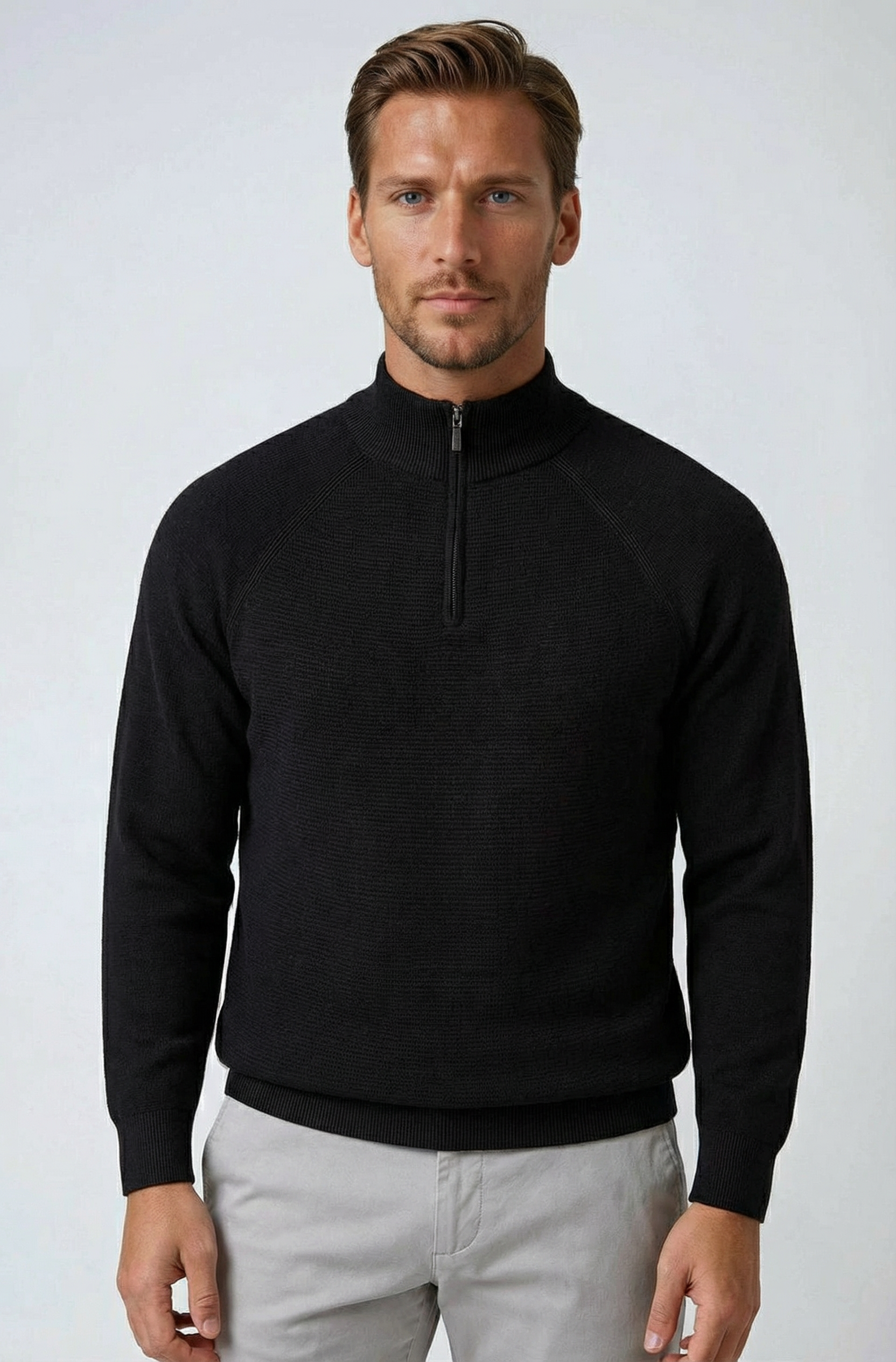 Men's Half-Zip Sweater with Stand Collar