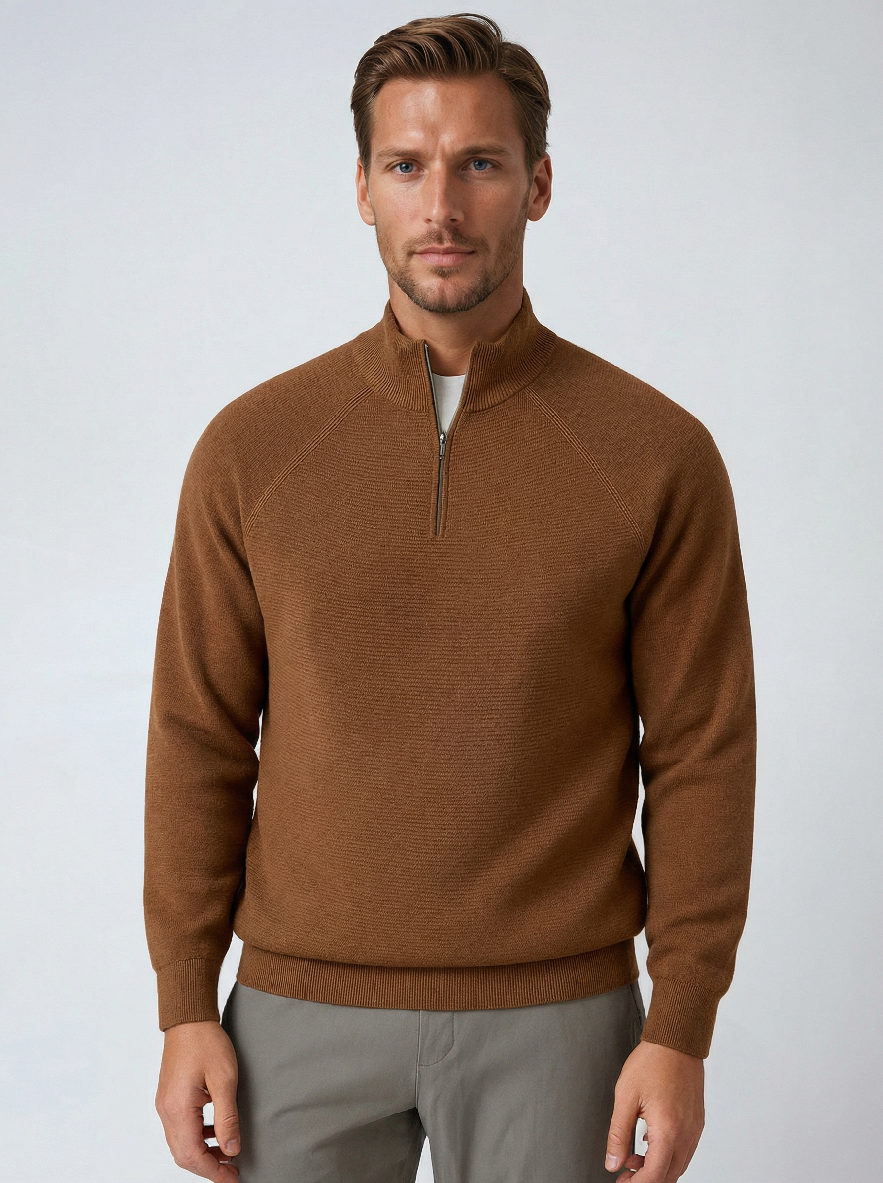 Men's Half-Zip Sweater with Stand Collar