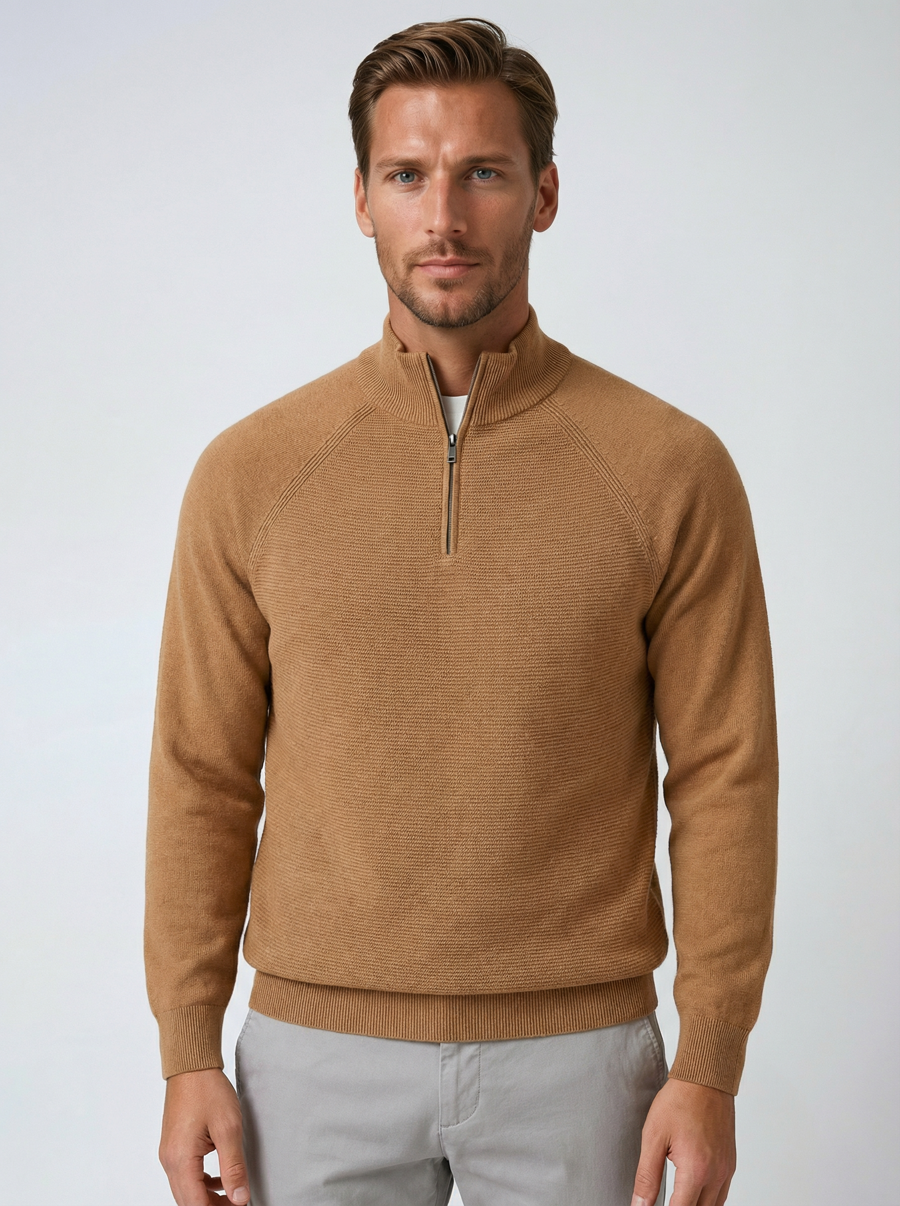 Men's Half-Zip Sweater with Stand Collar