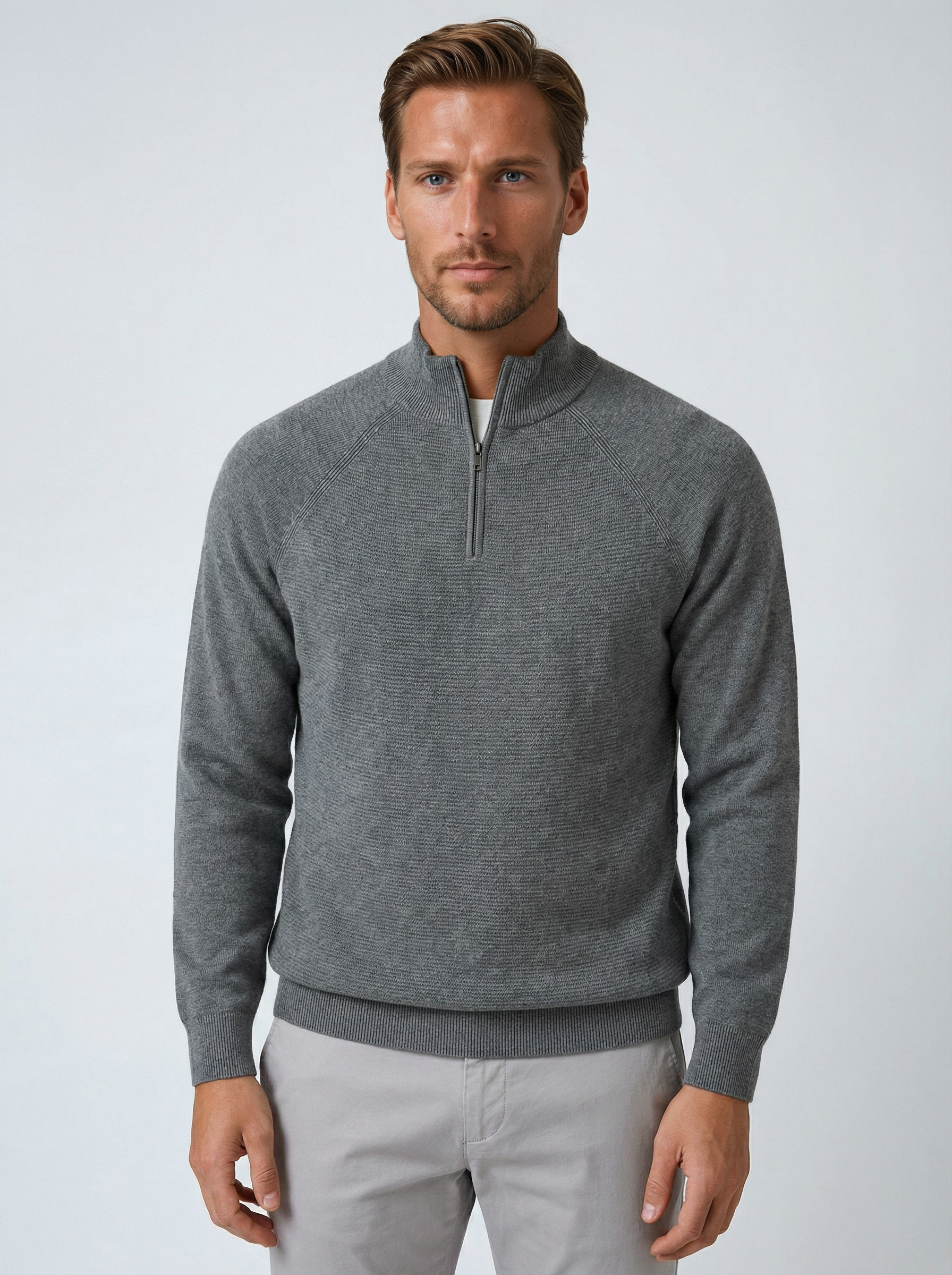 Men's Half-Zip Sweater with Stand Collar
