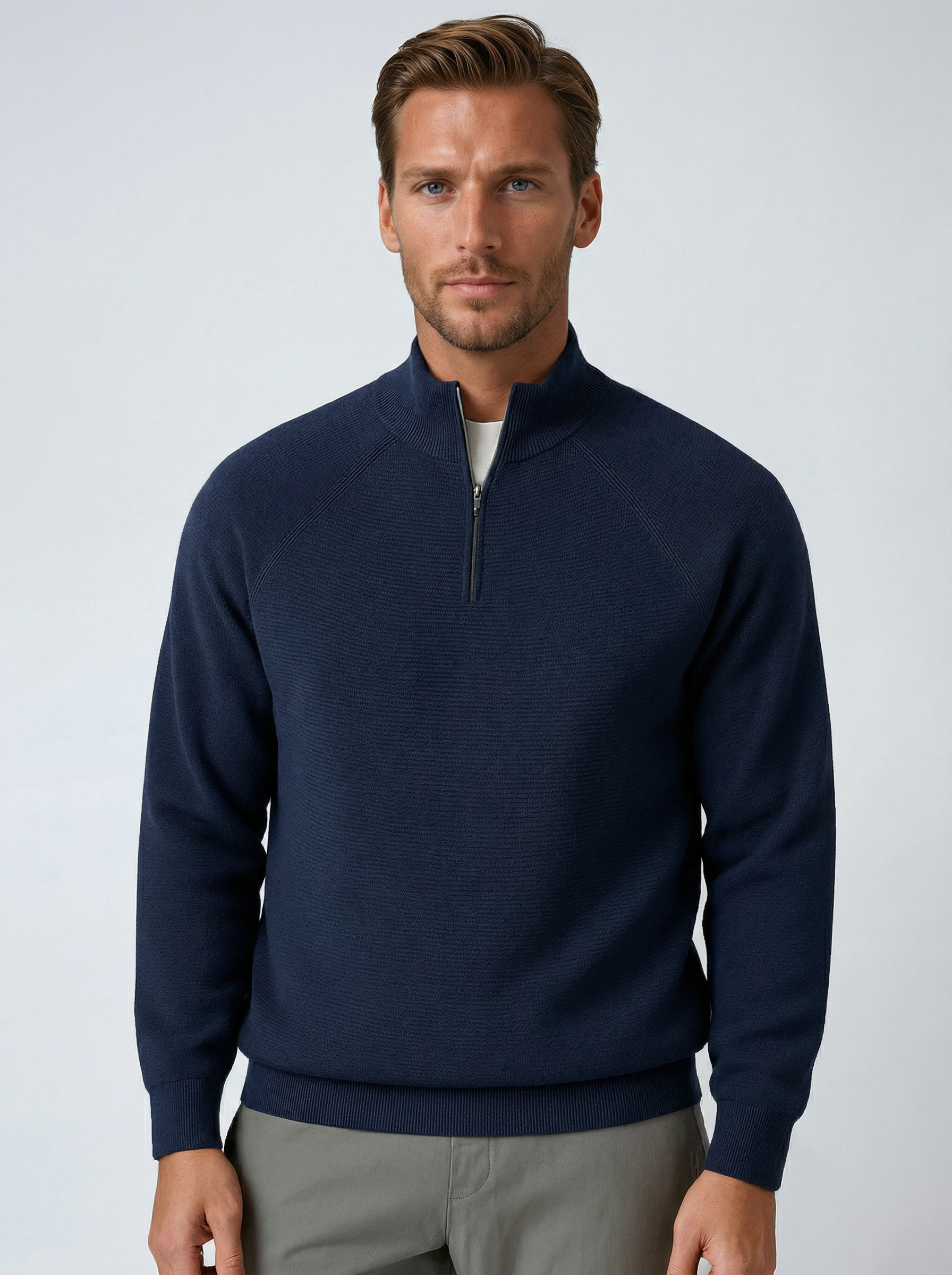 Men's Half-Zip Sweater with Stand Collar