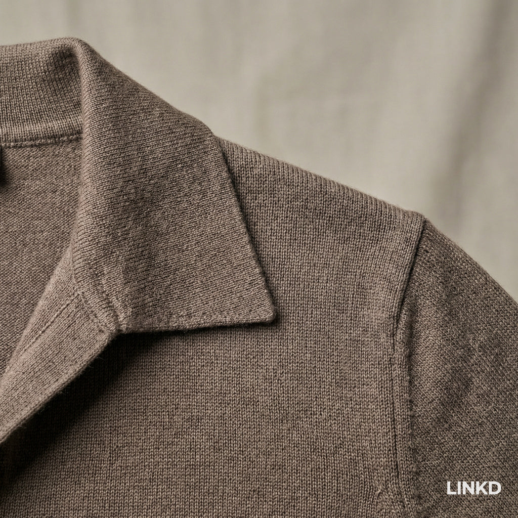 Men's Long Sleeve Knit Shirt with Lapel Collar