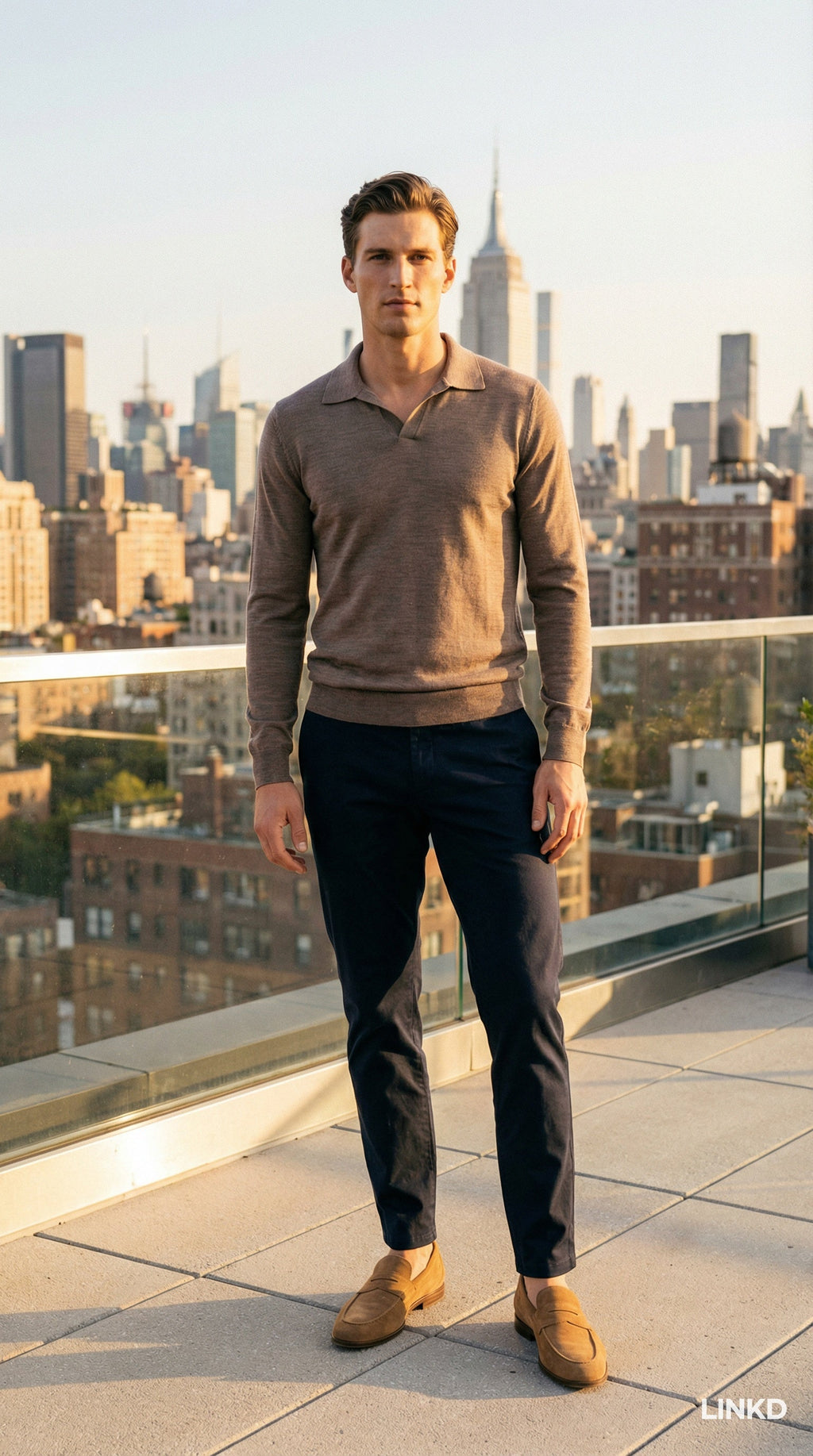 Men's Long Sleeve Knit Shirt with Lapel Collar
