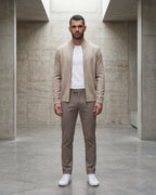 Merino Wool Full-Zip Sweater - Beige