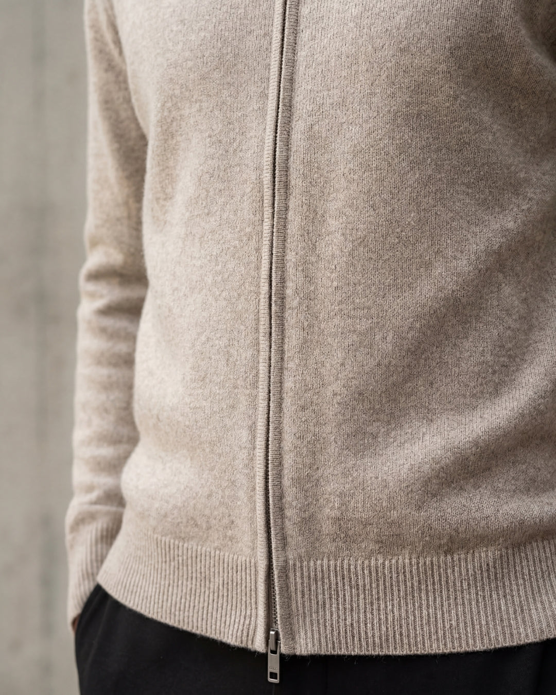 Merino Wool Full-Zip Sweater - Beige
