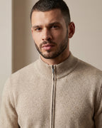 Merino Wool Full-Zip Sweater - Beige