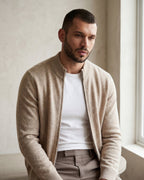 Merino Wool Full-Zip Sweater - Beige