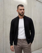 Merino Wool Full-Zip Sweater - Black