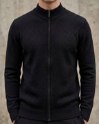 Merino Wool Full-Zip Sweater - Black