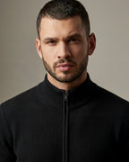 Merino Wool Full-Zip Sweater - Black