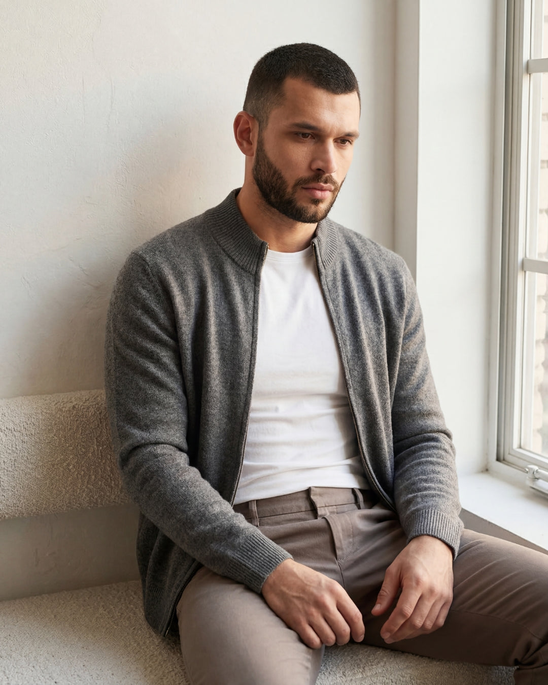 Merino Wool Full-Zip Sweater - Graphite