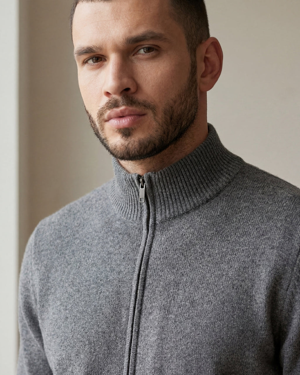 Merino Wool Full-Zip Sweater - Graphite