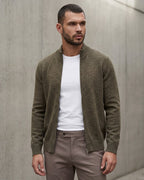 Merino Wool Full-Zip Sweater - Olive