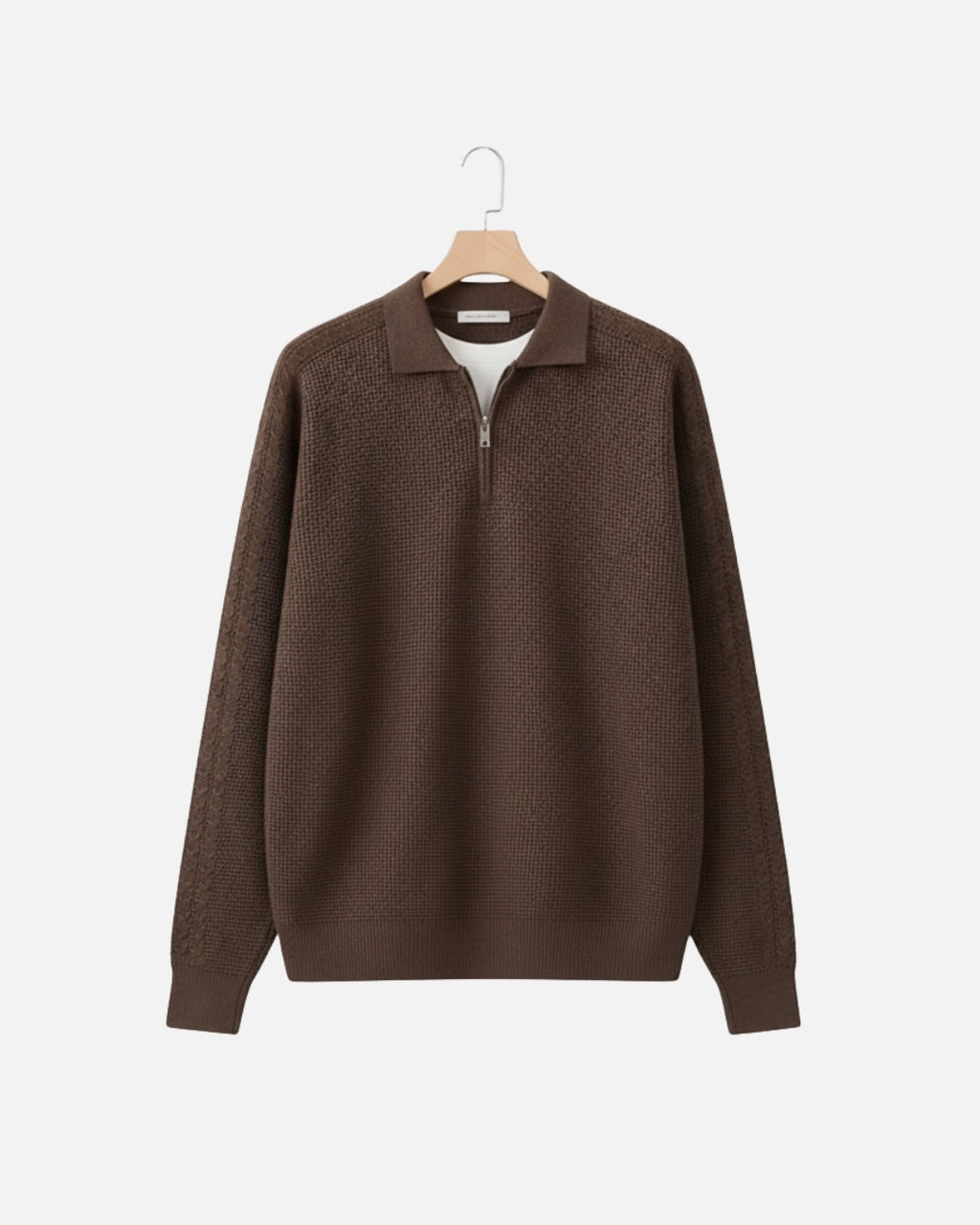 Cotton Waffle Half-Zip Sweater - Espresso