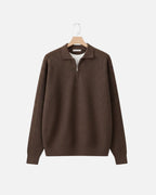 Cotton Waffle Half-Zip Sweater - Espresso