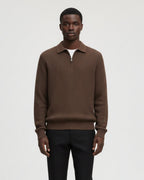 Cotton Waffle Half-Zip Sweater - Espresso