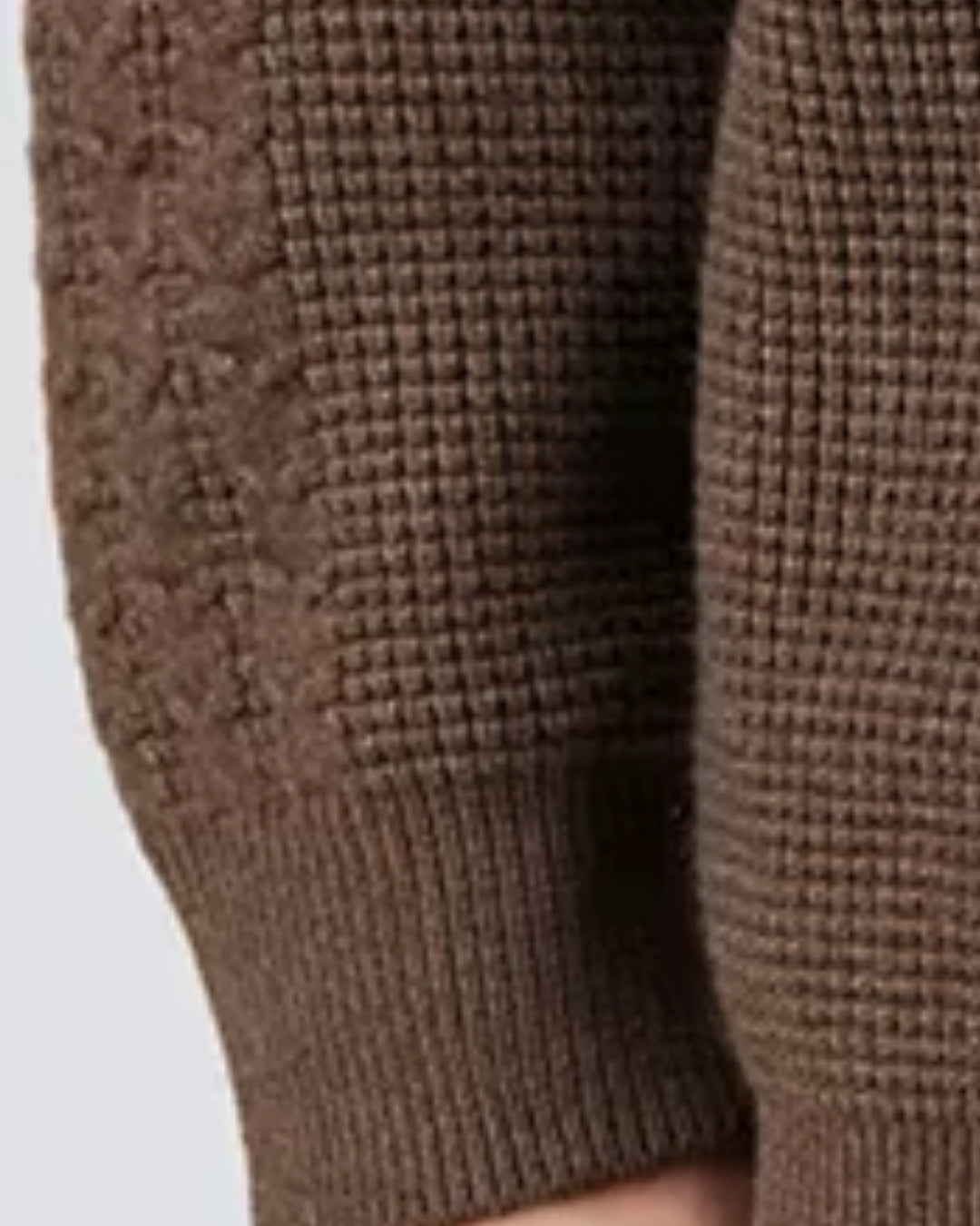 Cotton Waffle Half-Zip Sweater - Espresso