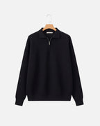 Cotton Waffle Half-Zip Sweater - Black