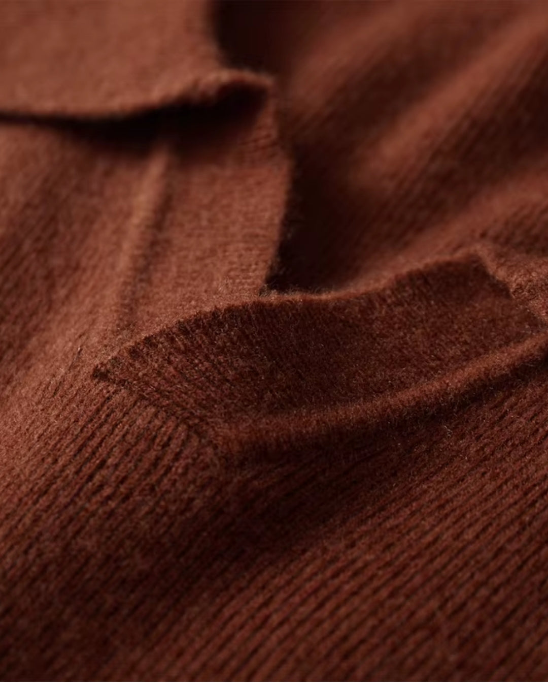 Merino Wool Long Sleeve Polo Shirt - Cinnamon