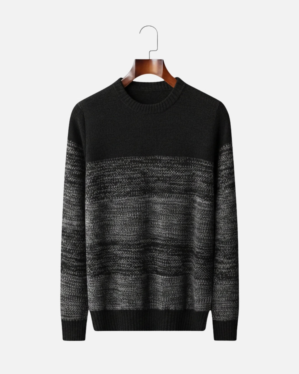 Merino Wool Crewneck Gradient Sweater - Black